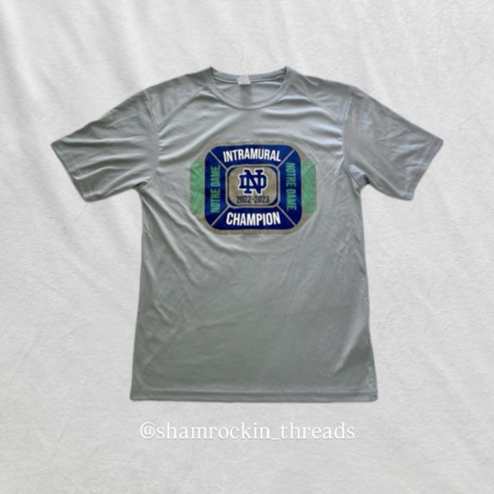 gray blue and green university of notre dame champion shirt